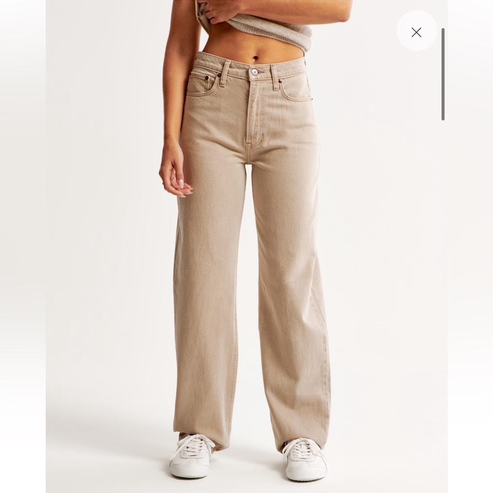 A&F Oat High Rise Taper Wide Leg Jeans